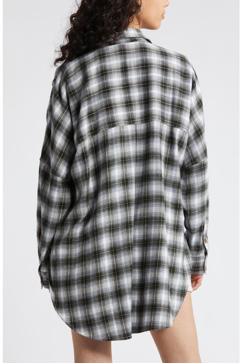 Plaid Oversize Flannel Button-Up Shirt, Alternate, color, WHITE- GREEN C BROOKE PLAID