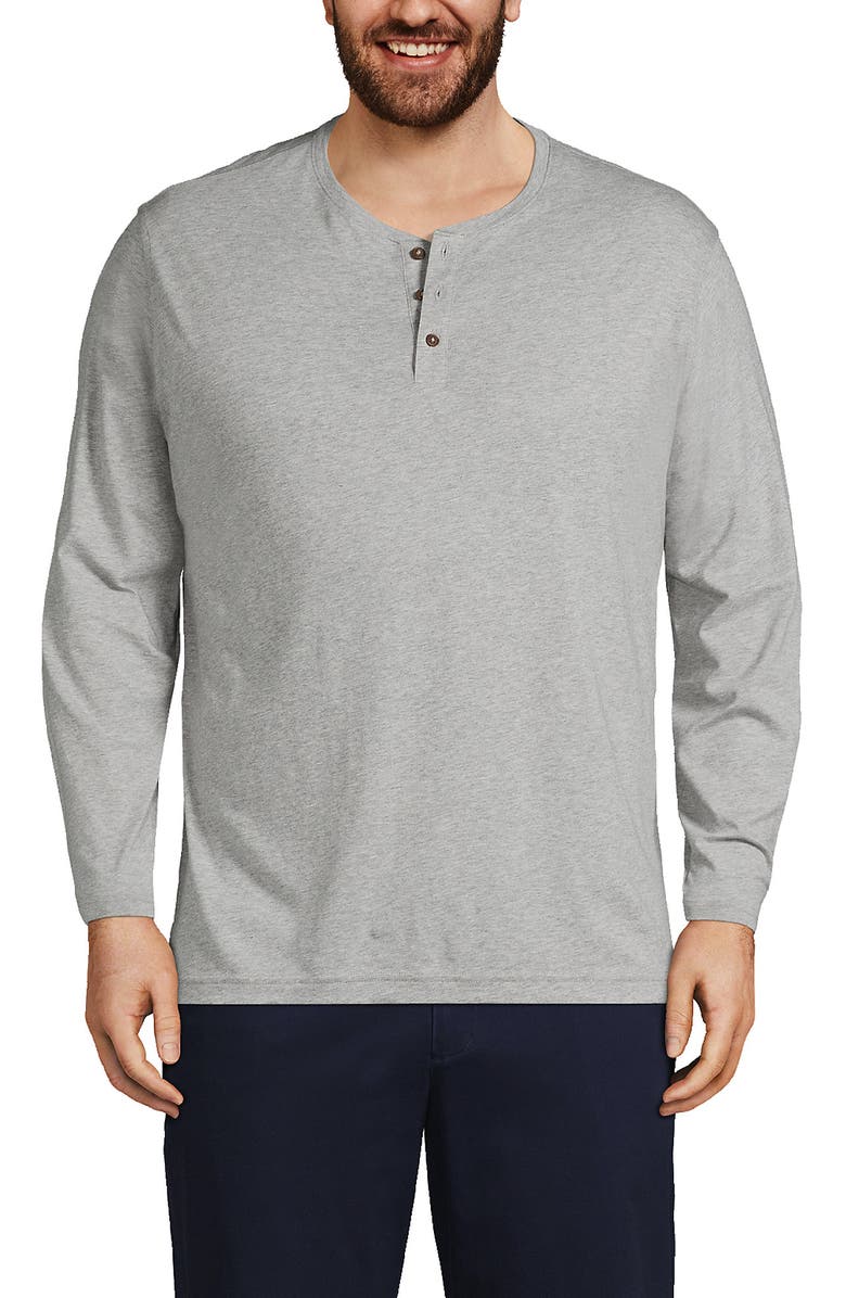 Lands' End Long Sleeve Cotton Supima Henley, Alternate, color, Light Gray Heather