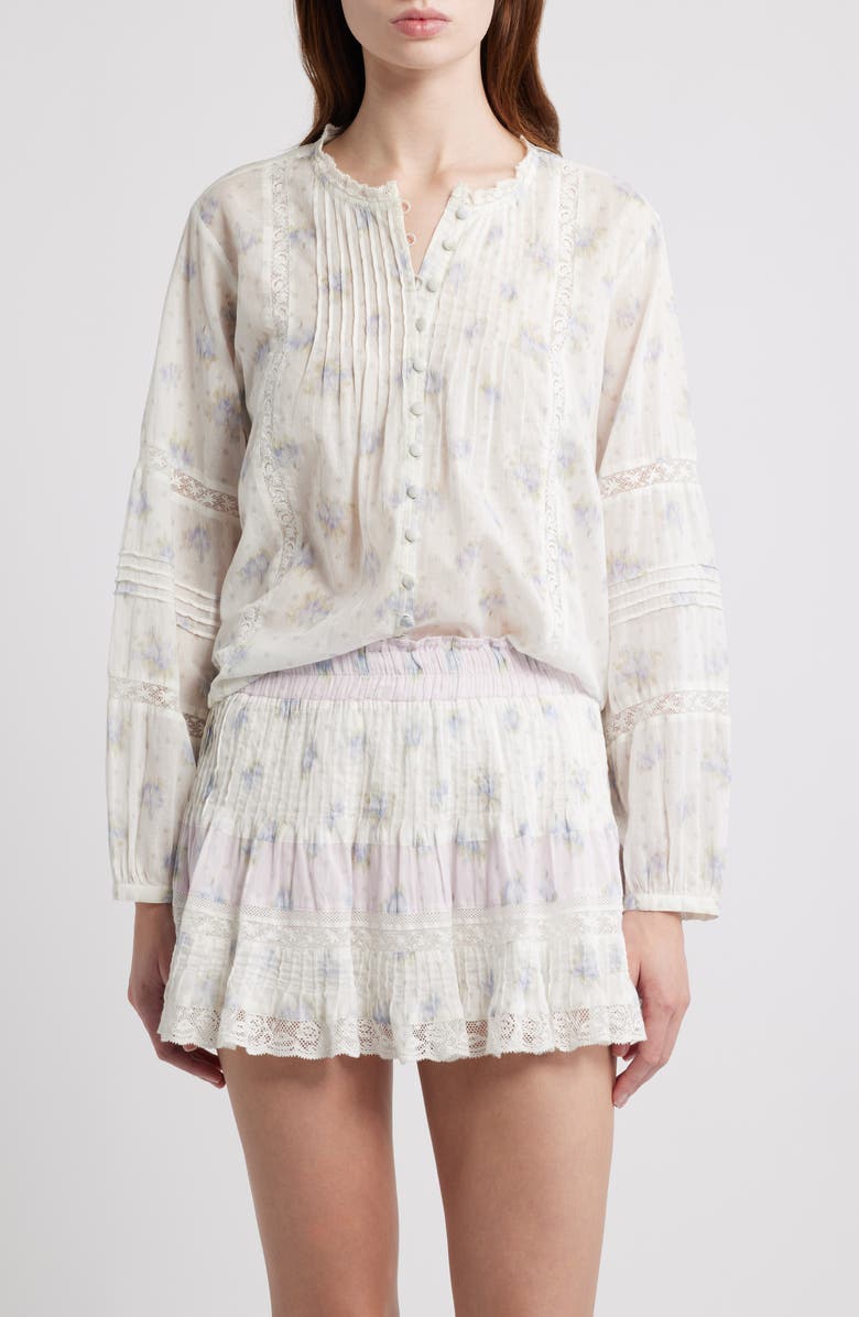 LoveShackFancy Lita Floral Long Sleeve Cotton Button-Up Top, Main, color, Arctic Vanilla