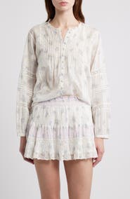 LoveShackFancy Lita Floral Long Sleeve Cotton Button-Up Top
