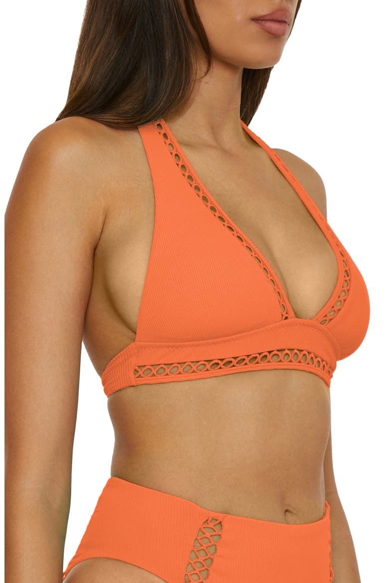 Modern Edge Halter Bikini Top, Alternate, color, CORAL ROSE