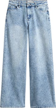 Tractr Kids' Wide Leg Leopard Print Jeans