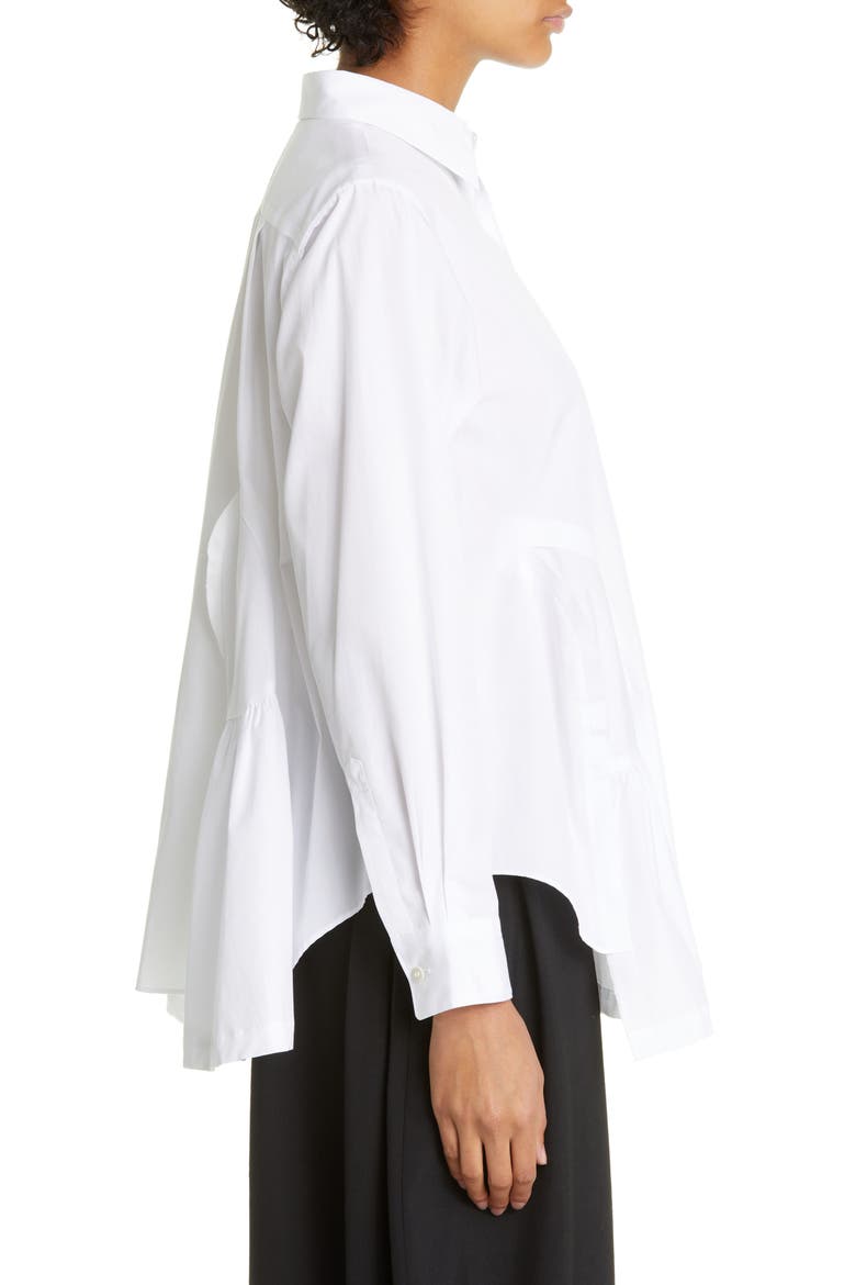 Gathered Inset Cotton Broadcloth Button-Up Shirt, Alternate, color, WHITE
