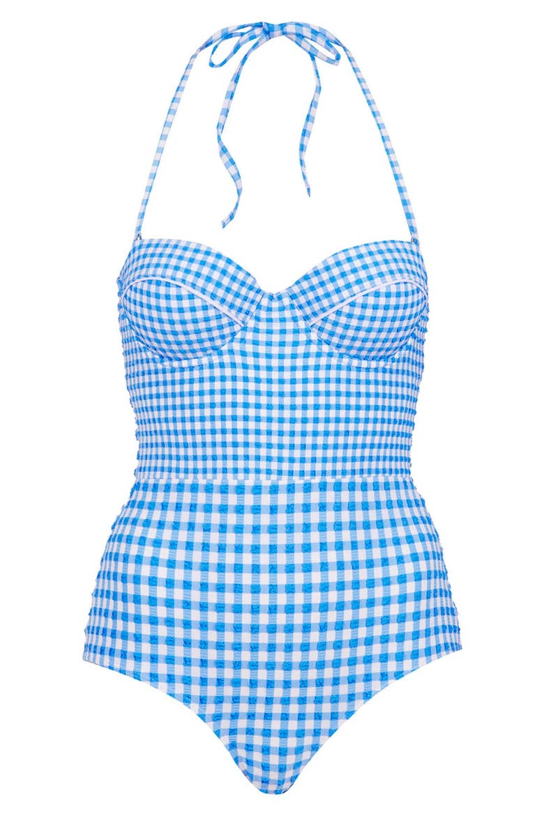 Gingham One-Piece Swimsuit, Main, color, BLUE