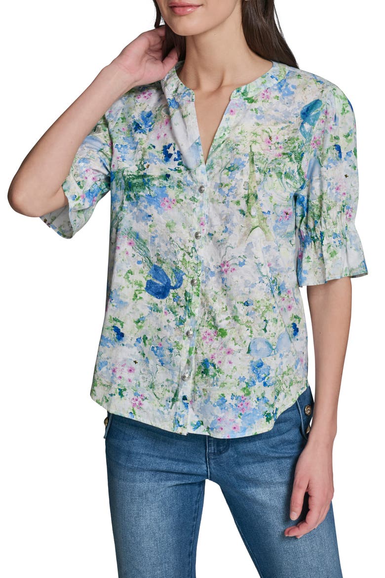 Print Puff Sleeve Top, Main, color, SKY BLUE MULTI