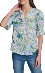 KARL LAGERFELD PARIS Print Puff Sleeve Top