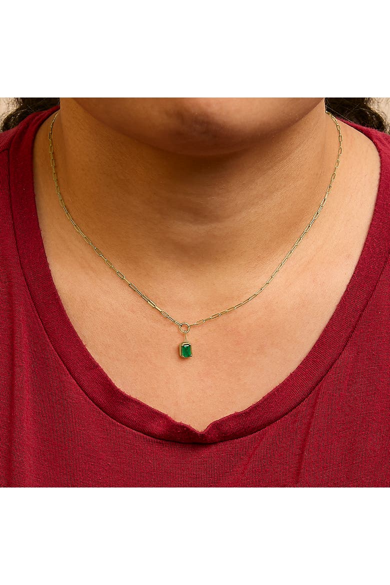 10K Yellow Gold Emerald Cut 6x4 MM Green Emerald Solitaire Pendant Necklace, Alternate, color, Yellow