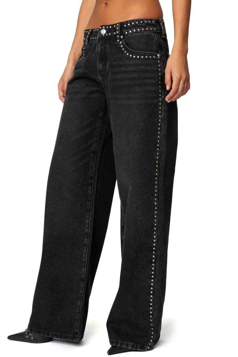 Quincy Studded Low Rise Baggy Jeans, Alternate, color, BLACK-WASHED