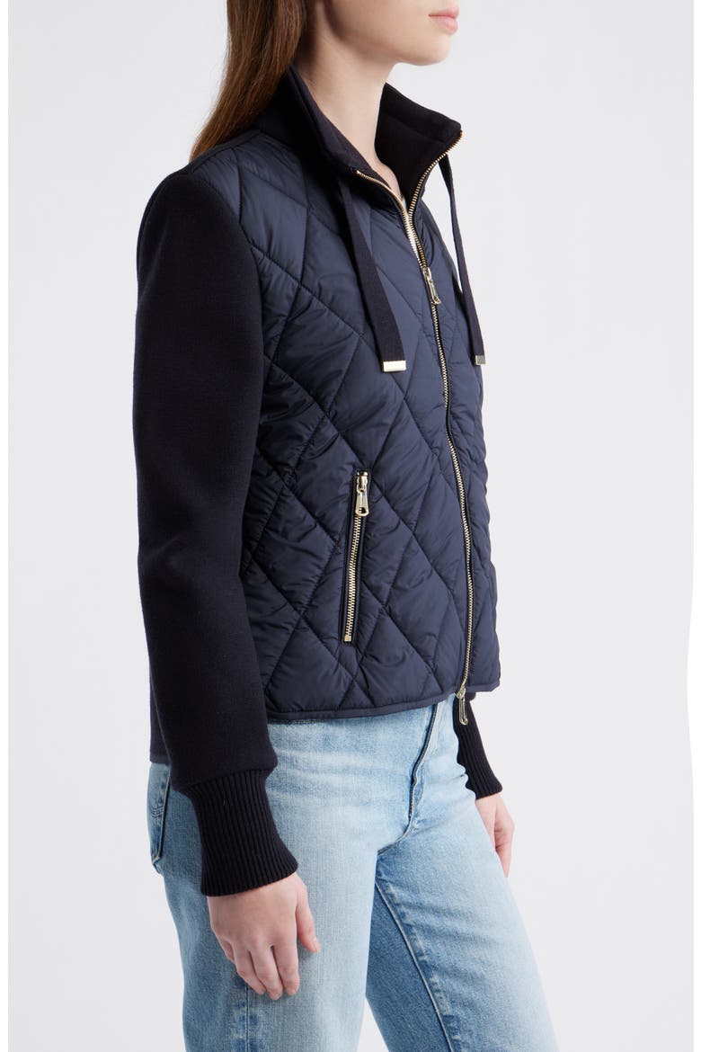 Mixed Media Quilt Front Sweater Jacket, Alternate, color, NAVY