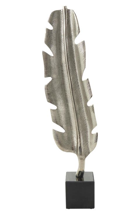 Textured Silver Feather Statue