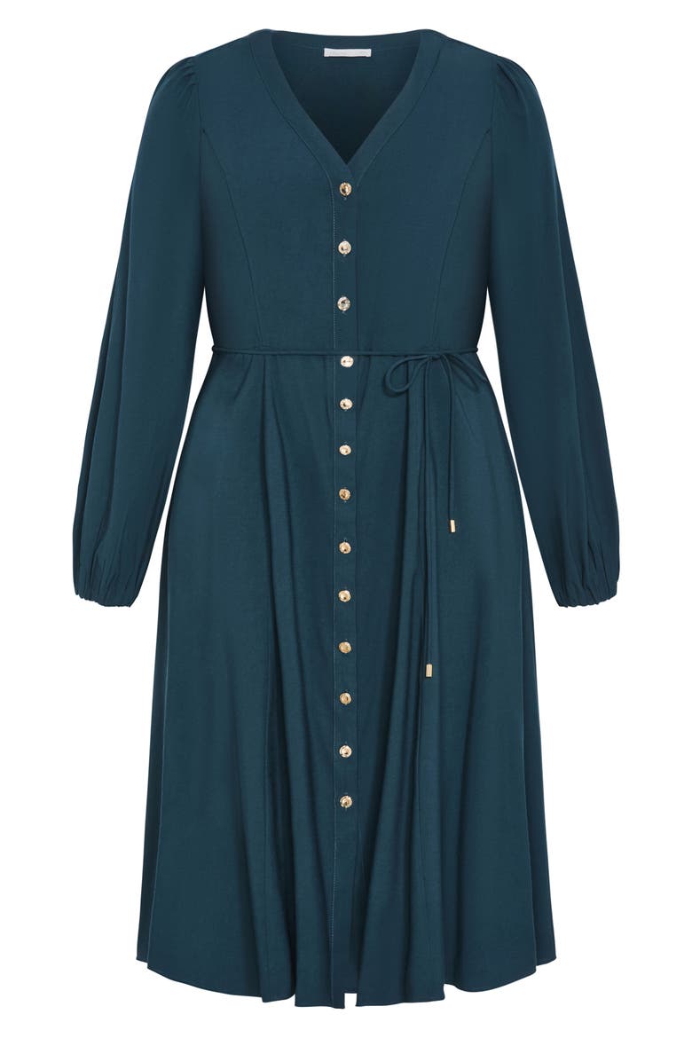 Kristina Tie Waist Long Sleeve Midi Dress, Alternate, color, DEEP EMRALD