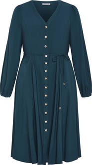 City Chic Kristina Tie Waist Long Sleeve Midi Dress