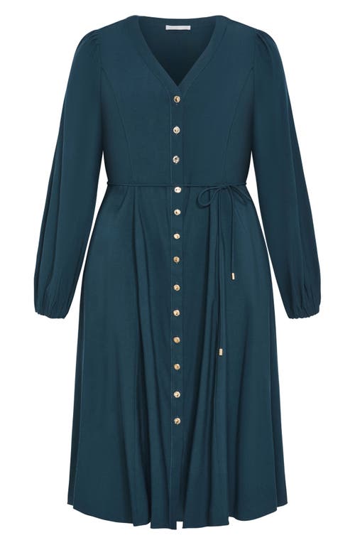 City Chic Kristina Tie Waist Long Sleeve Midi Dress In Animal Print