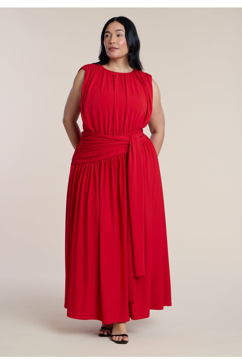 Tie Detail Drop Waist Maxi Dress, Main, color, BARBADOS CHERRY