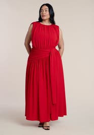 ELOQUII Tie Detail Drop Waist Maxi Dress