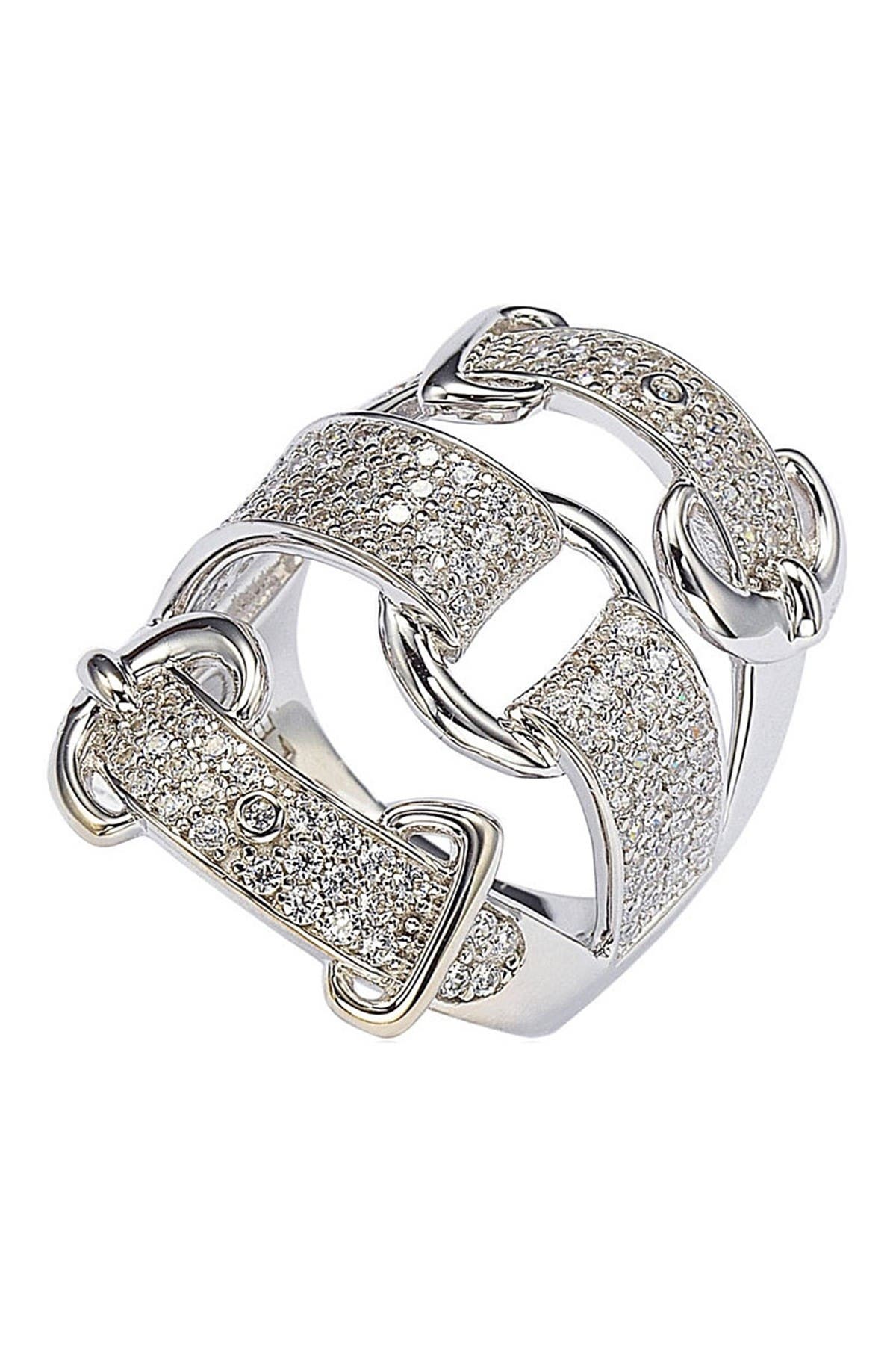 SUZY LEVIAN Sterling Silver CZ Triple Buckle Ring