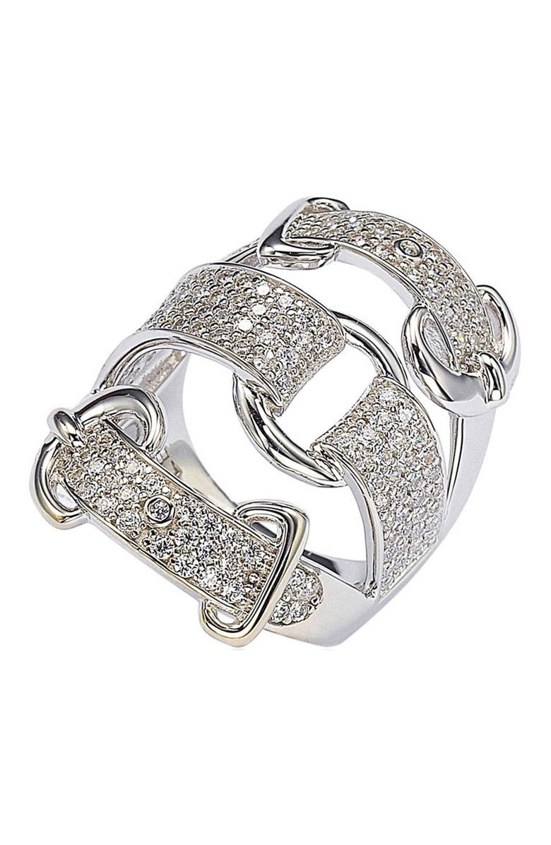 SUZY LEVIAN Sterling Silver CZ Triple Buckle Ring, Main, color, White