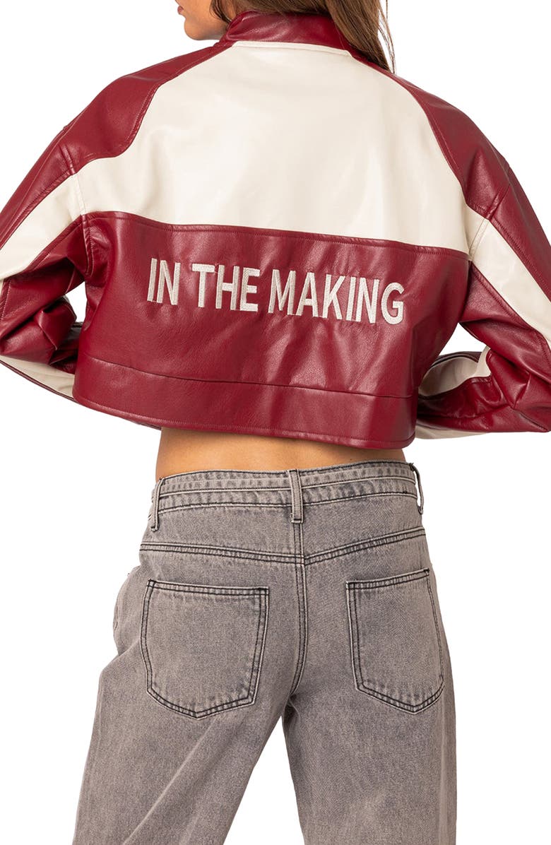 EDIKTED Farah Crop Faux Leather Moto Jacket, Alternate, color, 