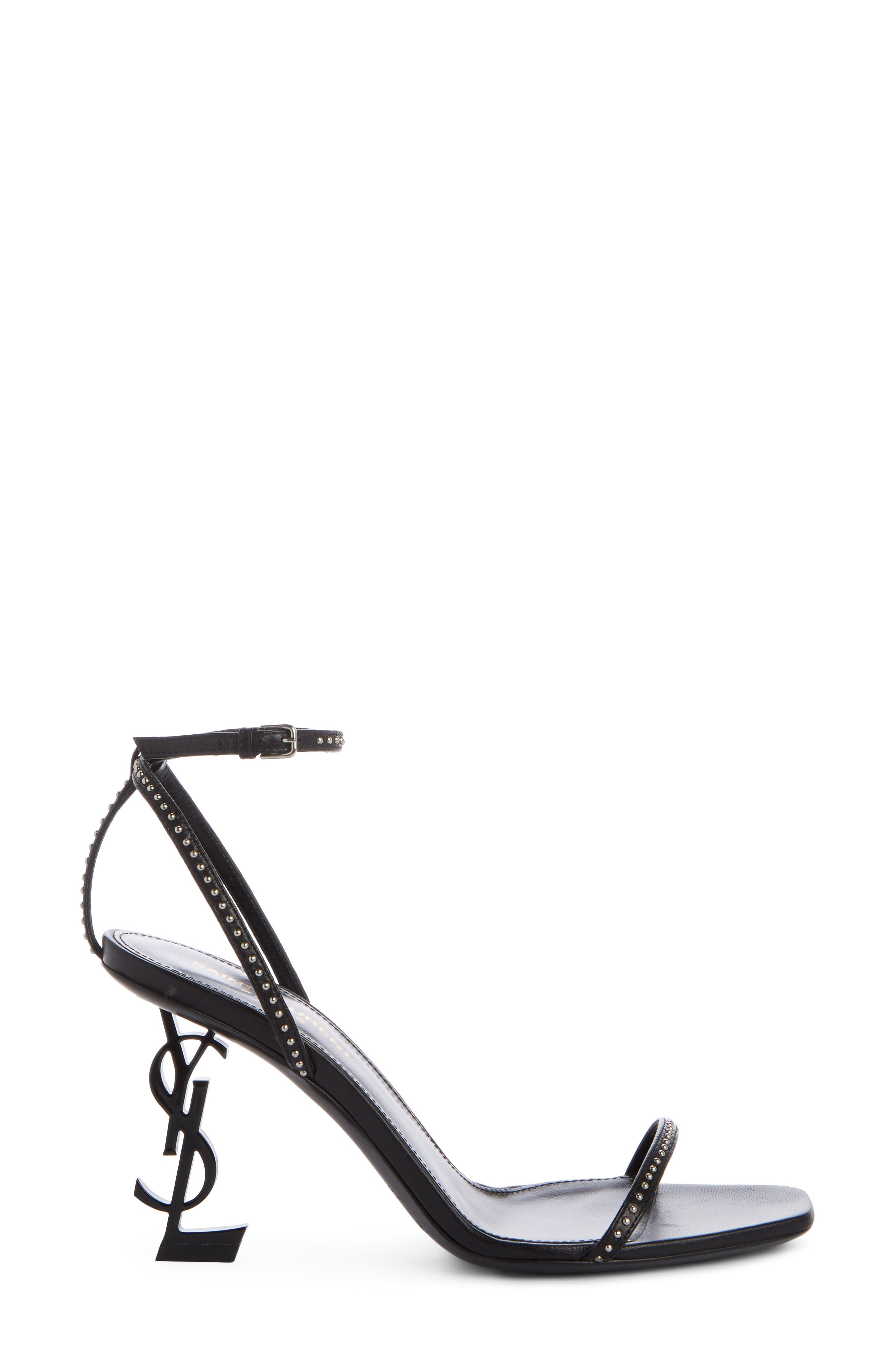 Saint Laurent Opyum YSL Studded Ankle Strap Sandal, Alternate, color, 