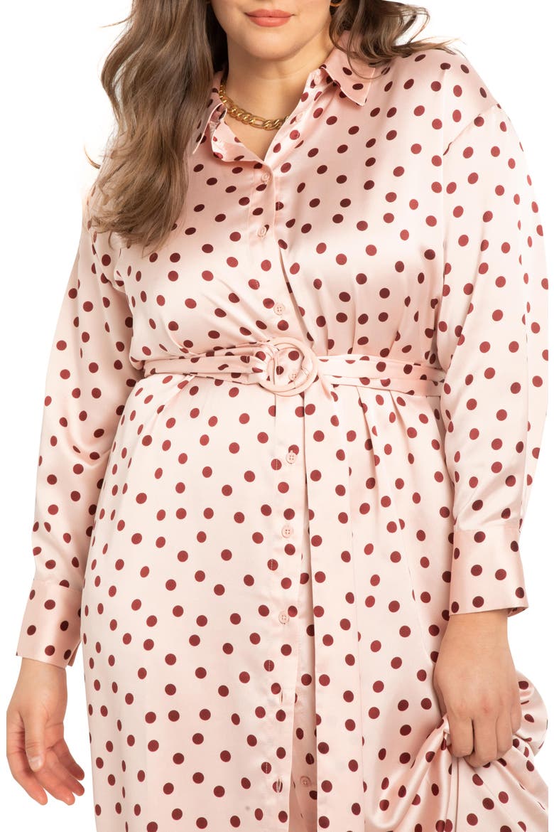 Polka Dot Long Sleeve Satin Shirtdress, Alternate, color, LOVE STRUCK-SAND