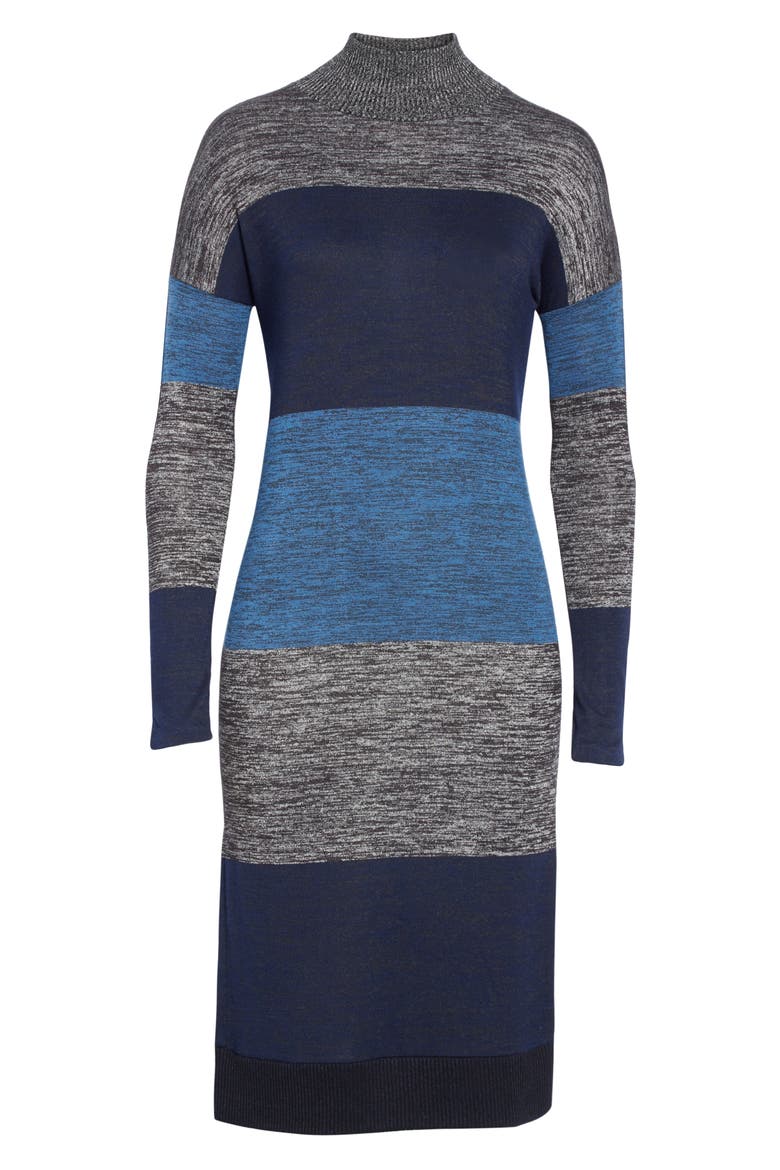 Bowery Stripe Turtleneck Sweater Dress, Alternate, color, BLUE STRIPE