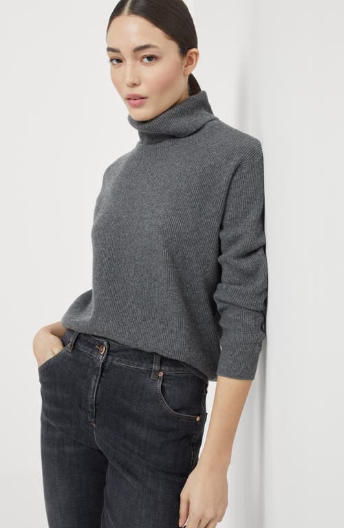 Brunello Cucinelli Cashmere Ribbed Rollneck Sweater In Lead