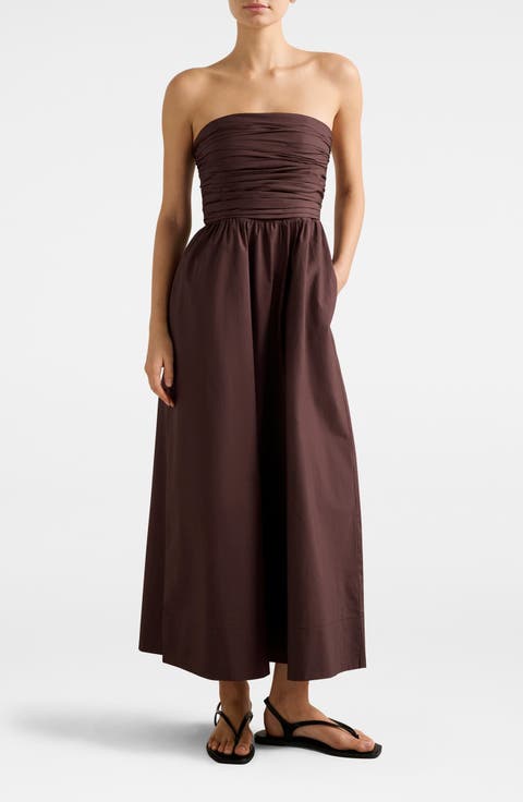 Siara Strapless Ruched Midi Dress
