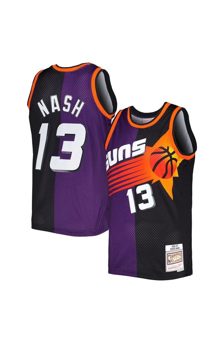 Mitchell & Ness Men's Mitchell & Ness Steve Nash Purple/Black Phoenix Suns Hardwood Classics 1996/97 Split Swingman Jersey, Main, color,