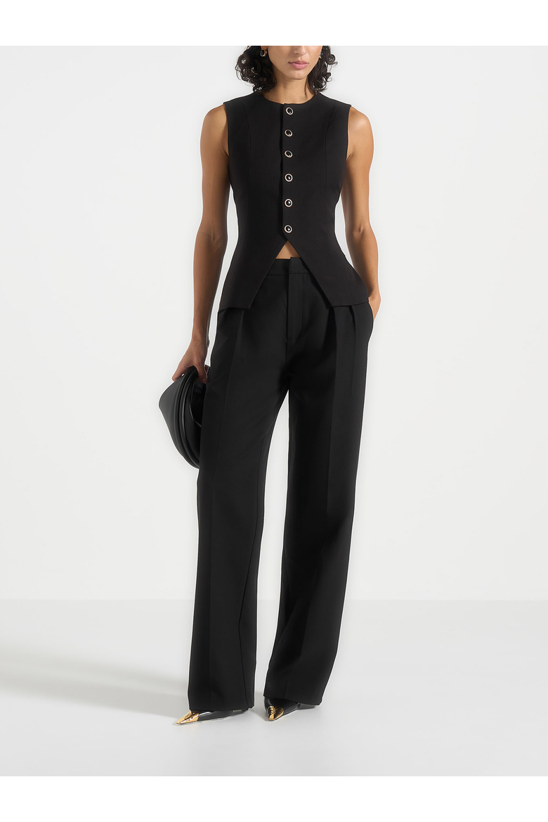 Maisie Tailored Crew Neck Cinch Waistcoat, Alternate, color, Black