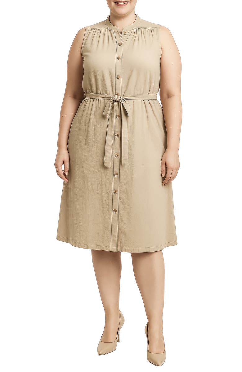 Standards & Practices Belted Sleeveless Cotton Shirtdress, Alternate, color, Beige