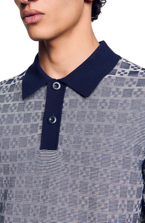 Sandro Square Cross Jacquard Polo Shirt In Navy Blue