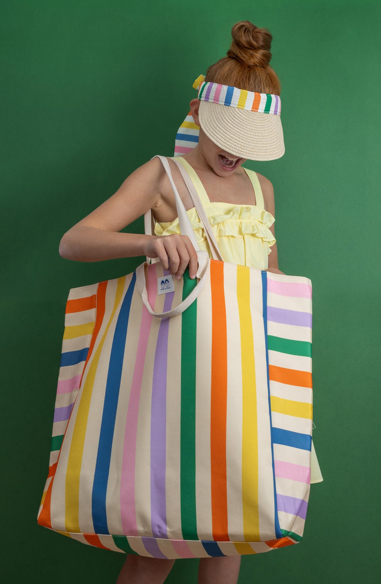 Mimi & Lula Kids' Stripe Canvas Beach Bag, Alternate, color, Light/ Pastel Orange