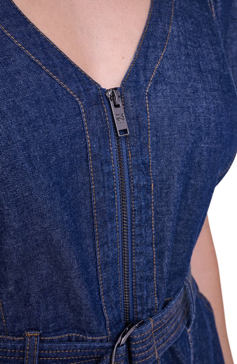 DKNY Crosby Belted Puff Sleeve Denim Dress, Alternate, color, 