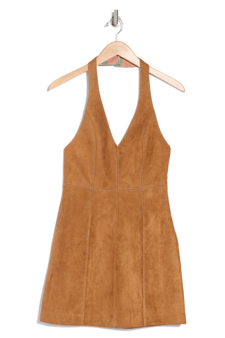 The Neckline Faux Suede Halter Dress, Alternate, color, CINNAMON SPICE