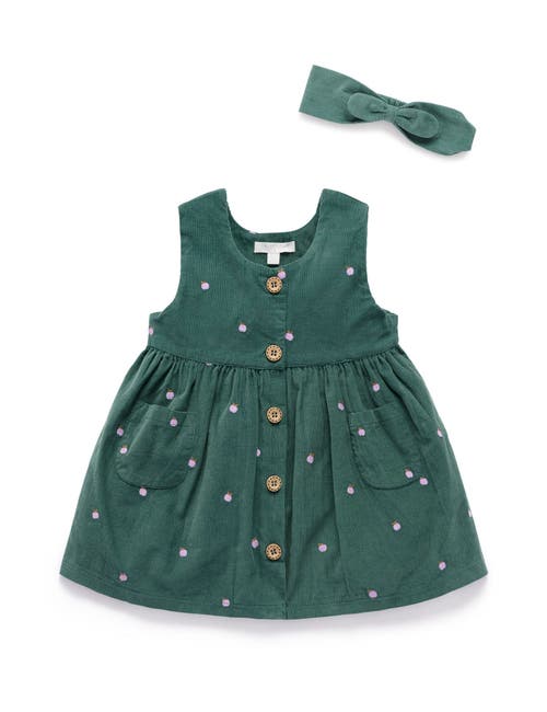 Purebaby Corduroy Pinnie & Headband Set In Green