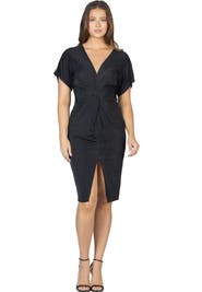 24seven Comfort Apparel Womens Short Sleeve V Neck Twist Front Split Hem Dress
