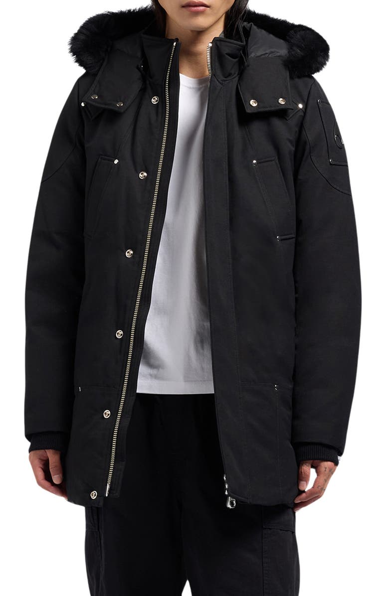 Moose Knuckles Original Stirling Down Parka with Removable Genuine Shearling Hood, Main, color, Black W/ Black Sh
