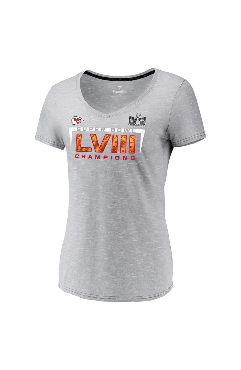 FANATICS Women's Fanatics Branded Gray Kansas City Chiefs Super Bowl LVIII Champions Counting Points V-Neck T-Shirt, Alternate, color,