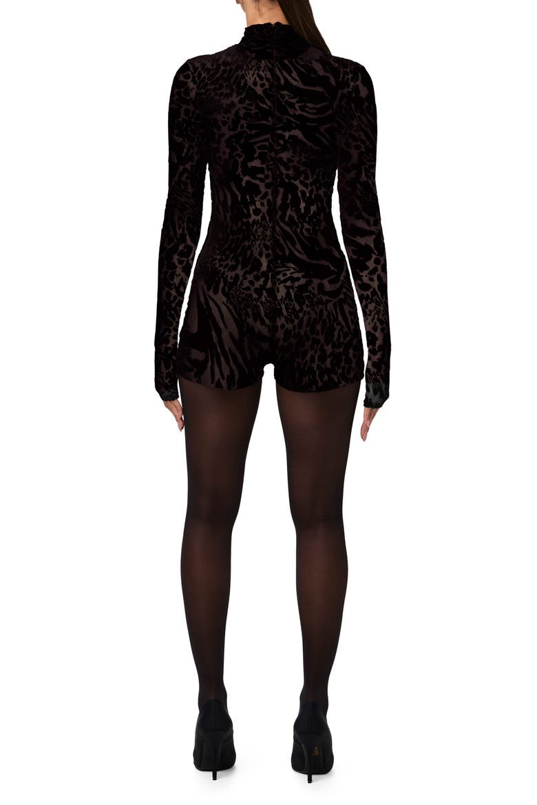 Burnout Mock Neck Long Sleeve Romper, Alternate, color, BLACK