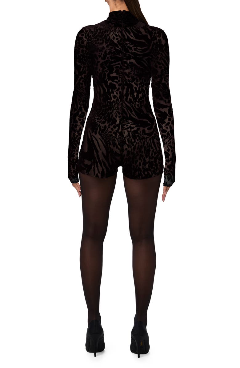 Naked Wardrobe Burnout Mock Neck Long Sleeve Romper, Alternate, color, Black