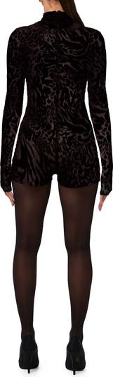 Burnout Mock Neck Long Sleeve Romper