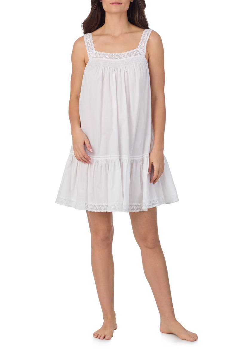 Sleeveless Cotton Lawn Short Nightgown, Main, color, WHITE