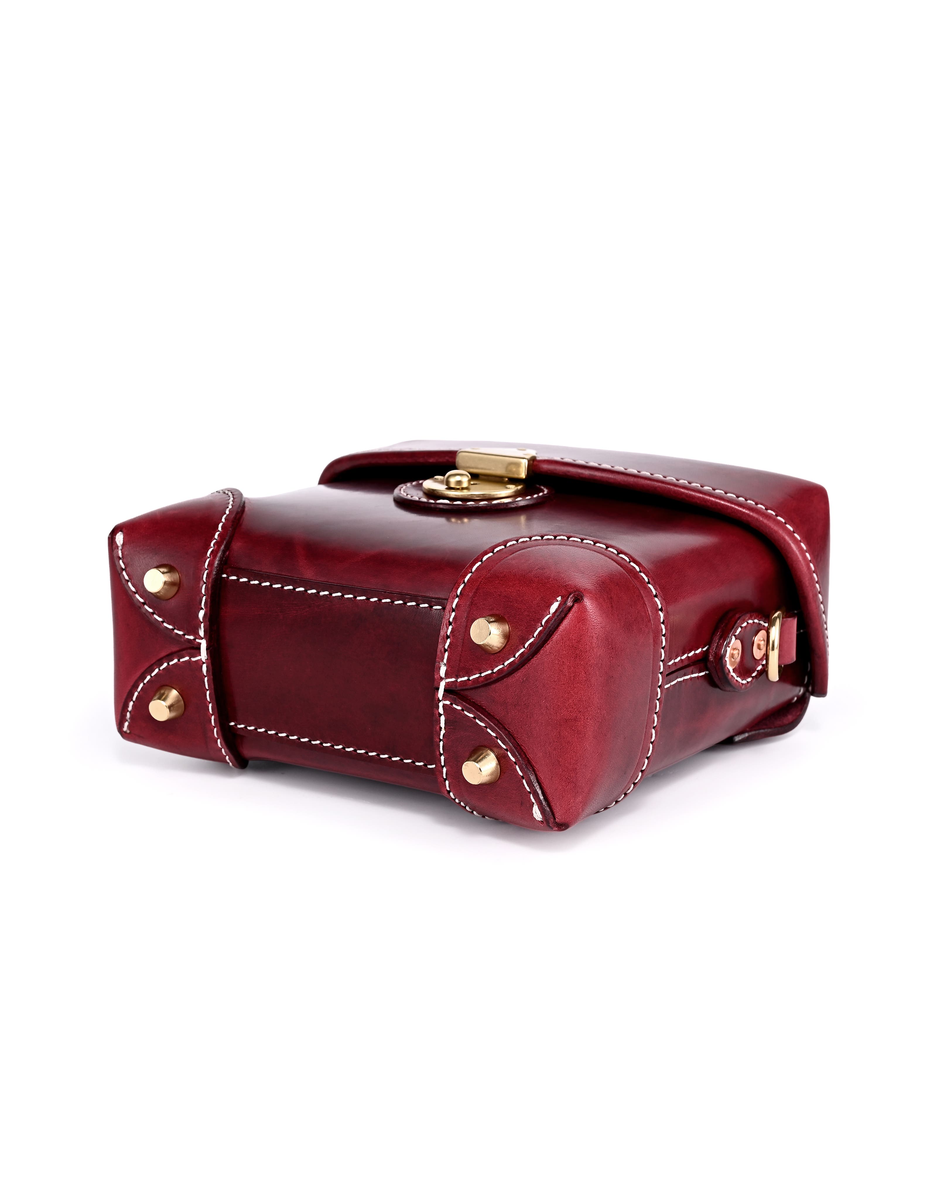 Azalea Genuine Leather Vintage Box Crossbody, Alternate, color, Maroon
