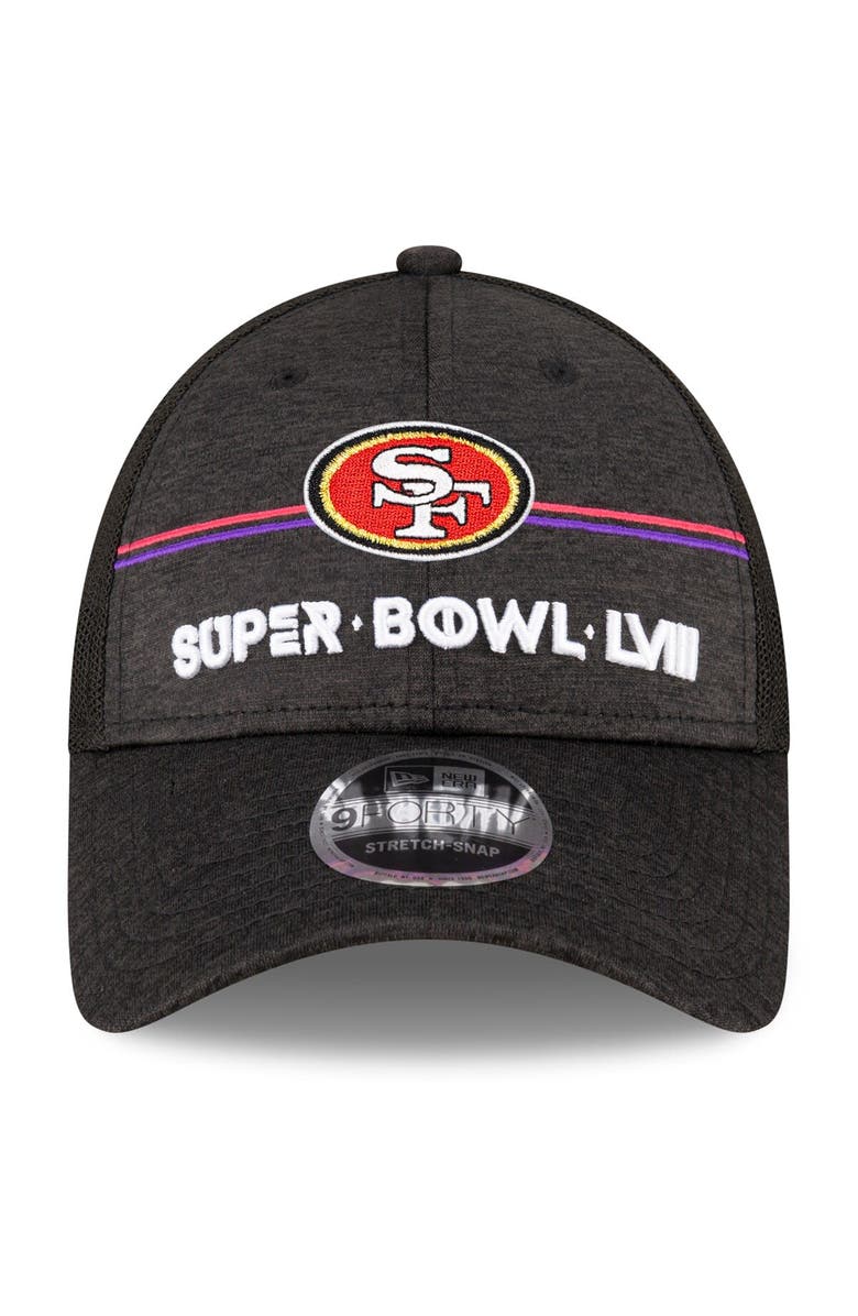 New Era Men's New Era Heather Black San Francisco 49ers Super Bowl LVIII 9FORTY Trucker Adjustable Hat, Alternate, color,