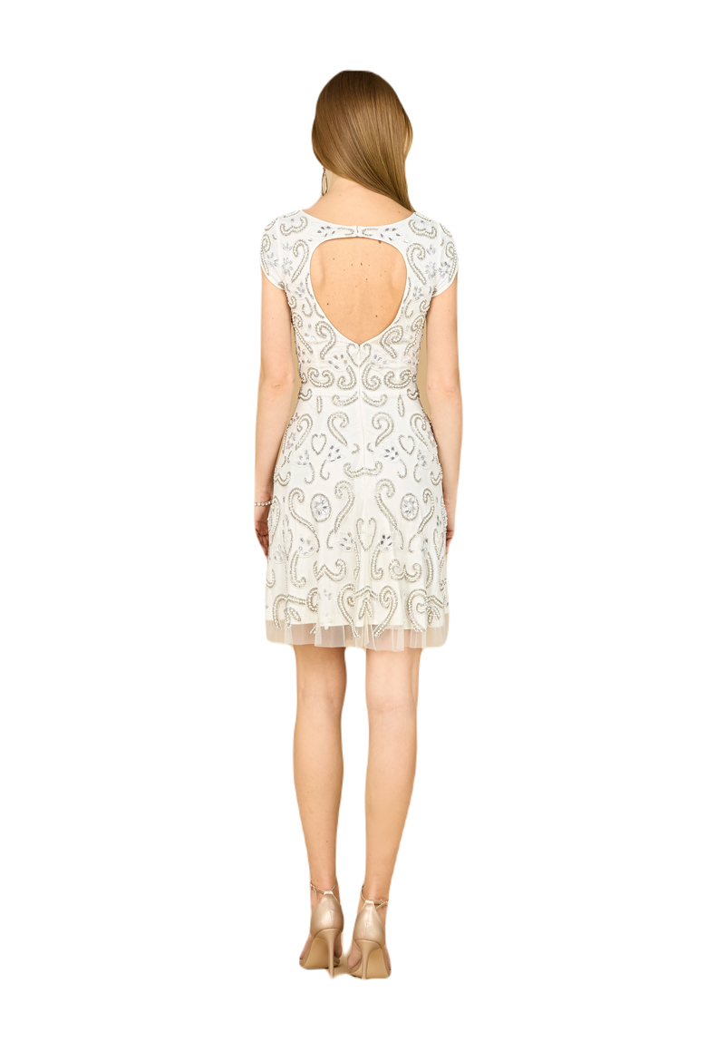 Beaded V Neck Dress with Slit, Alternate, color, Ivory