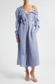 Cinq à Sept Marcella Asymmetric Stripe Long Sleeve Midi Shirtdress