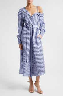 Cinq à Sept Marcella Asymmetric Stripe Long Sleeve Midi Shirtdress