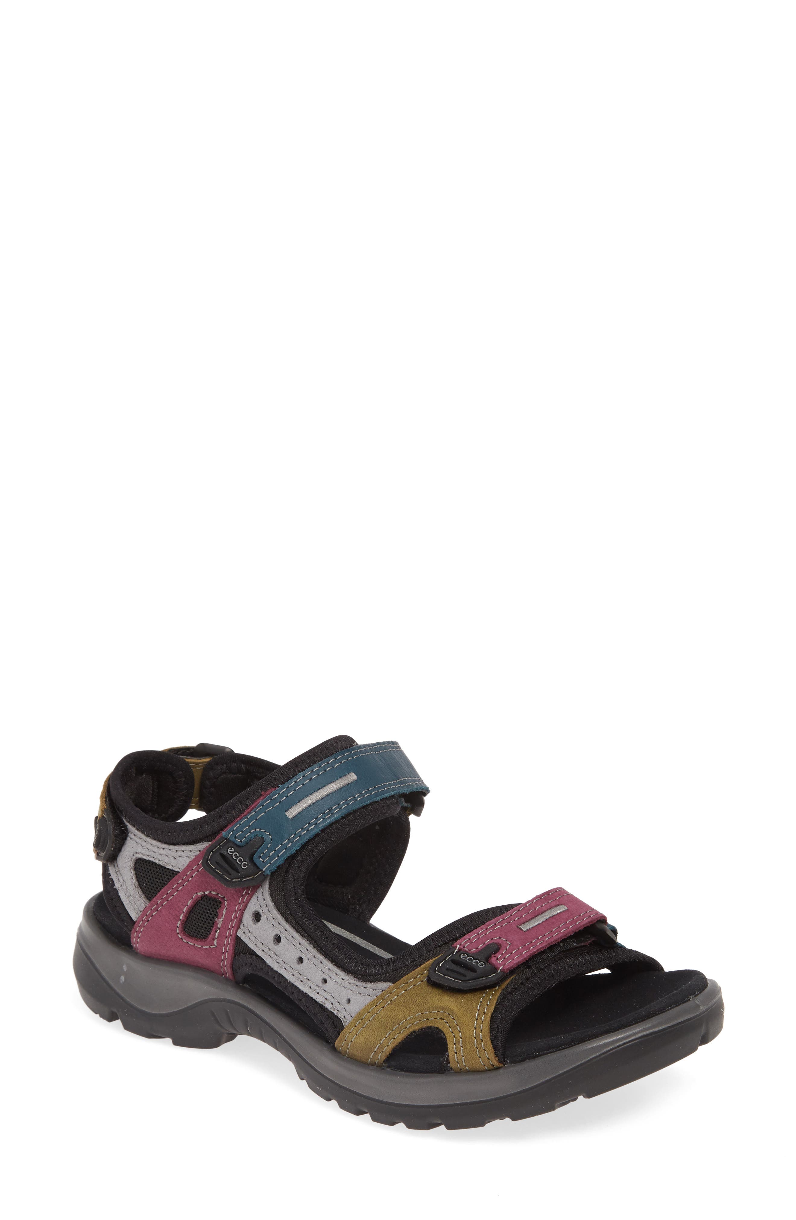 Yucatan Sandal, Main, color, PETROL/ AUBERGINE LEATHER