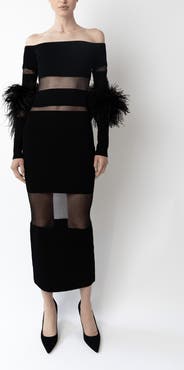 LAPOINTE Matte Viscose Intarsia Dress With Feathers