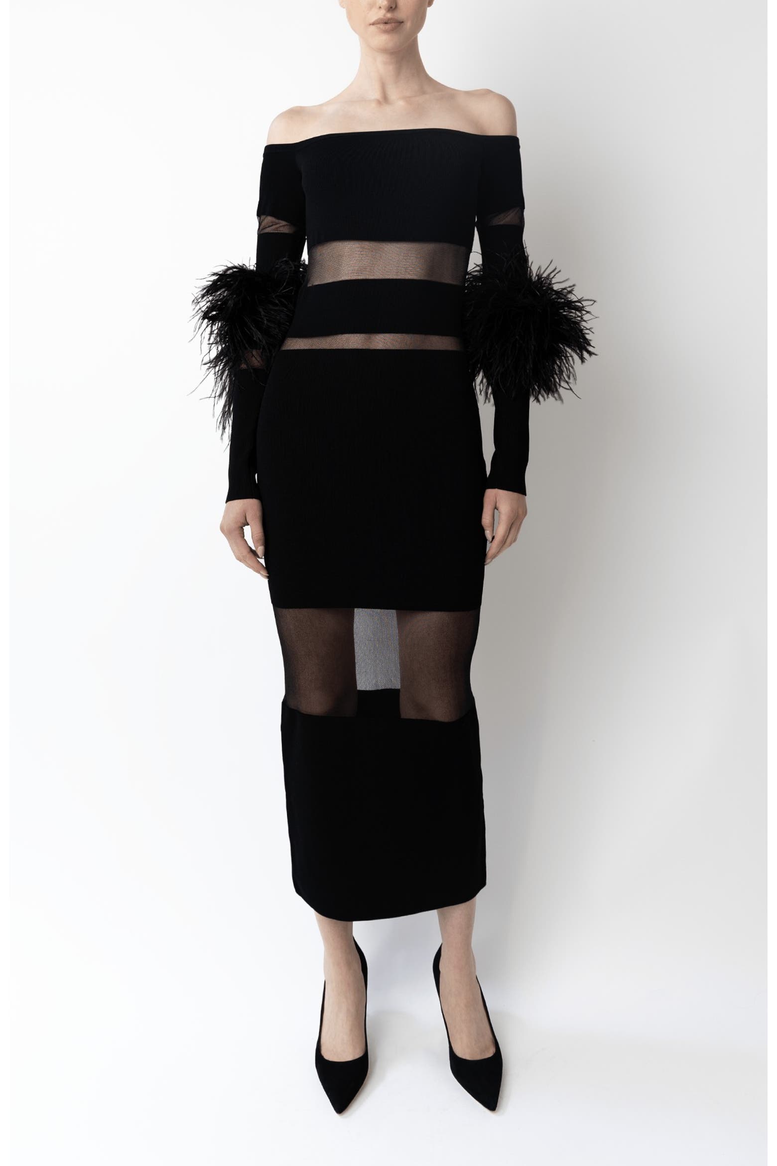 Matte Rack Cards LAPOINTE Matte Viscose Intarsia Dress With Feathers (Women) | Nordstrom